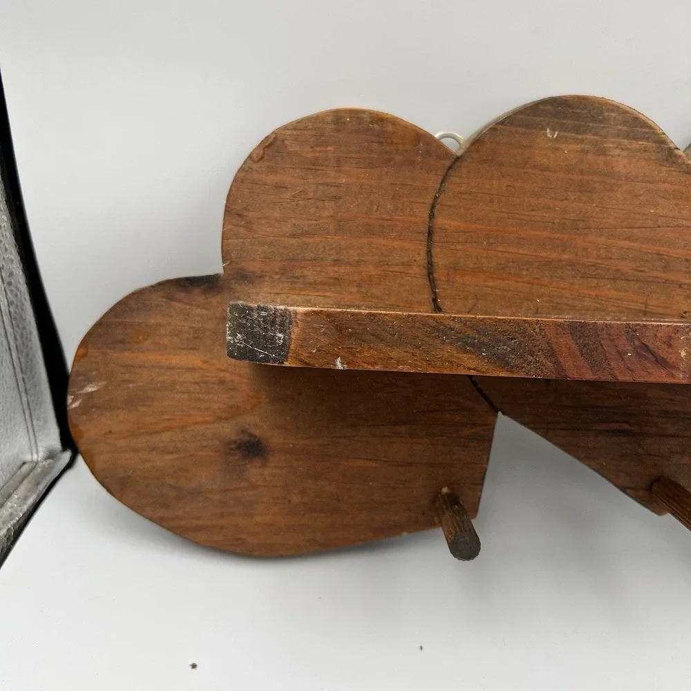 Vintage Wooden Interlocking 3 Heart Shaped Wall Shelf W/Peg Cottagecore Granny